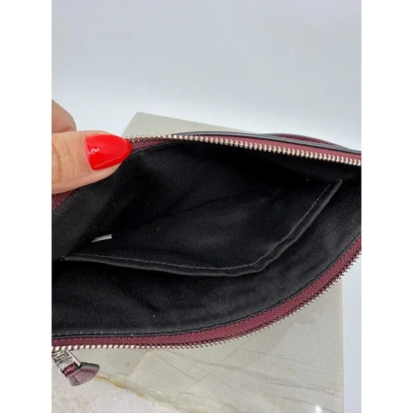 Coach Womens Burgundy Leopard Leather Small Shoulder Bag 10"x6" Classic Chrome - Picture 7 of 10